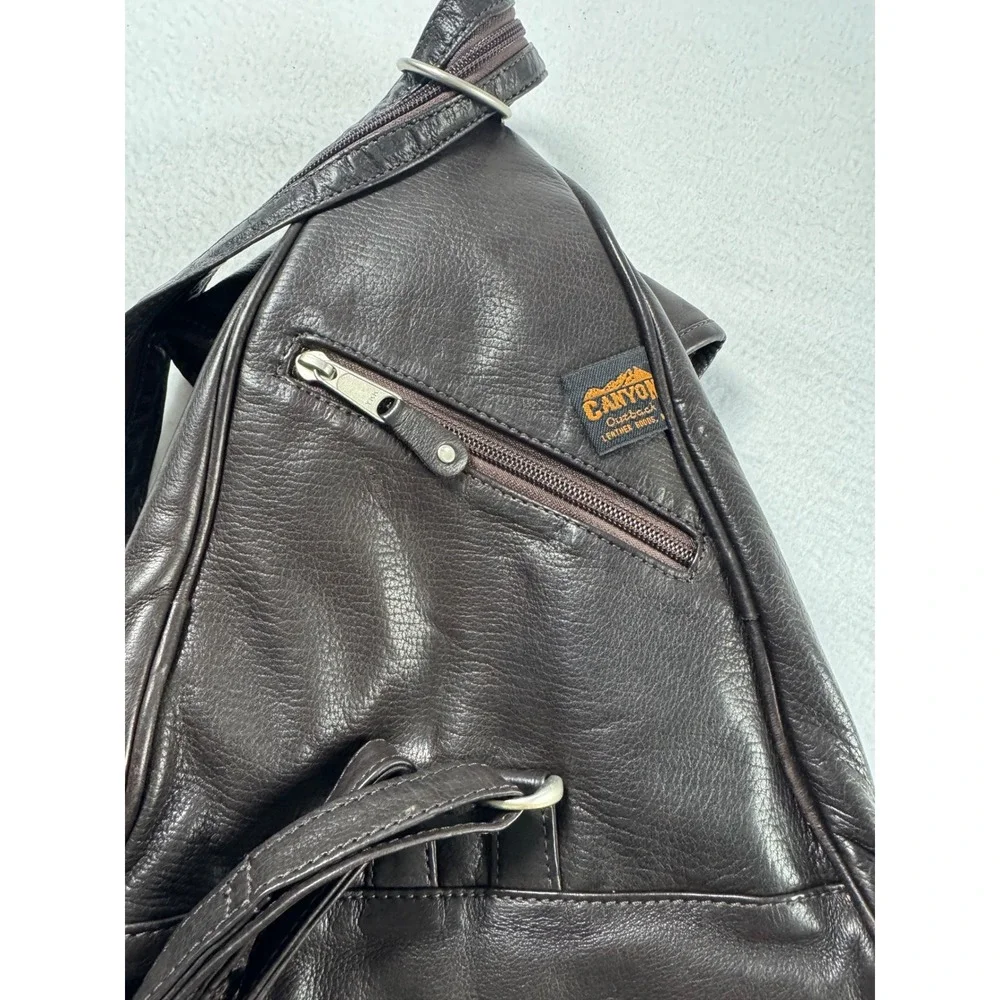 Western Boho Canyon Outback Unisex Sling Backpack Brown Leather Convertible